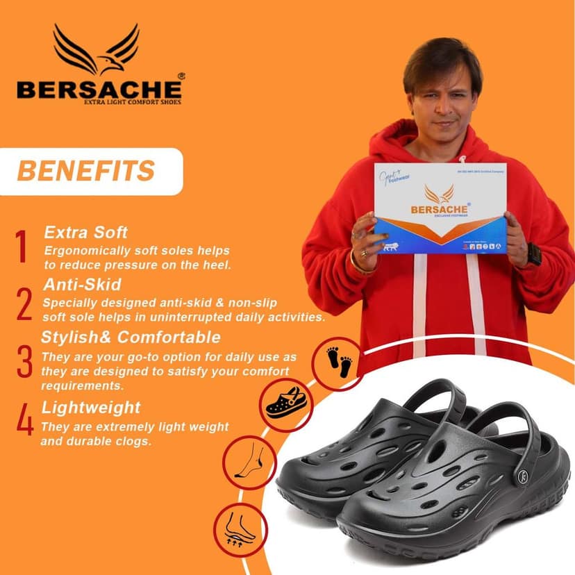 Bersache Extra Soft Classic Casual with Back Strap Regular wear with Ultra Soft & Flexibility Technology Clog for Men's view 2