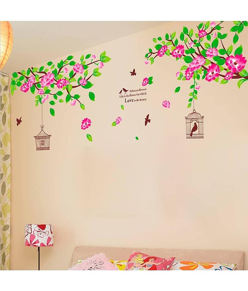 Asmi Collection Wall Stickers Summer Tree Cage Flowers Nature Sticker ( 100 x 180 cms ) view 2