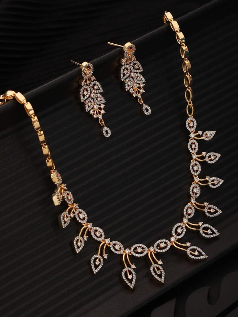 Gold Played AD Studded Statement Floral Jewellery Set view 2