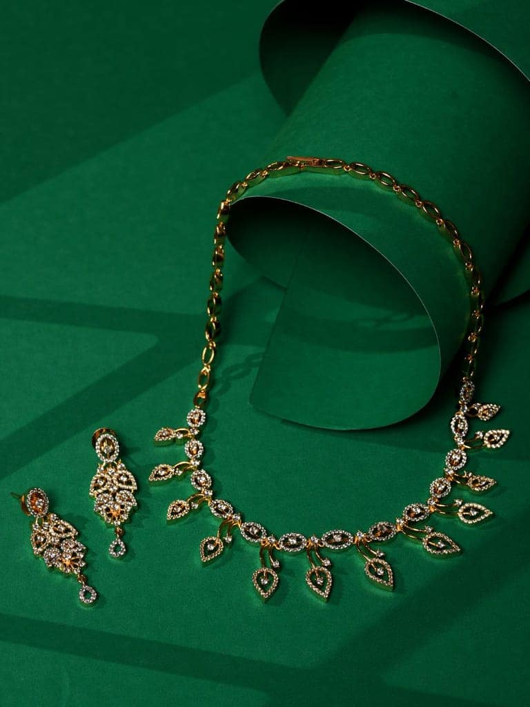 Gold Played AD Studded Statement Floral Jewellery Set view 4