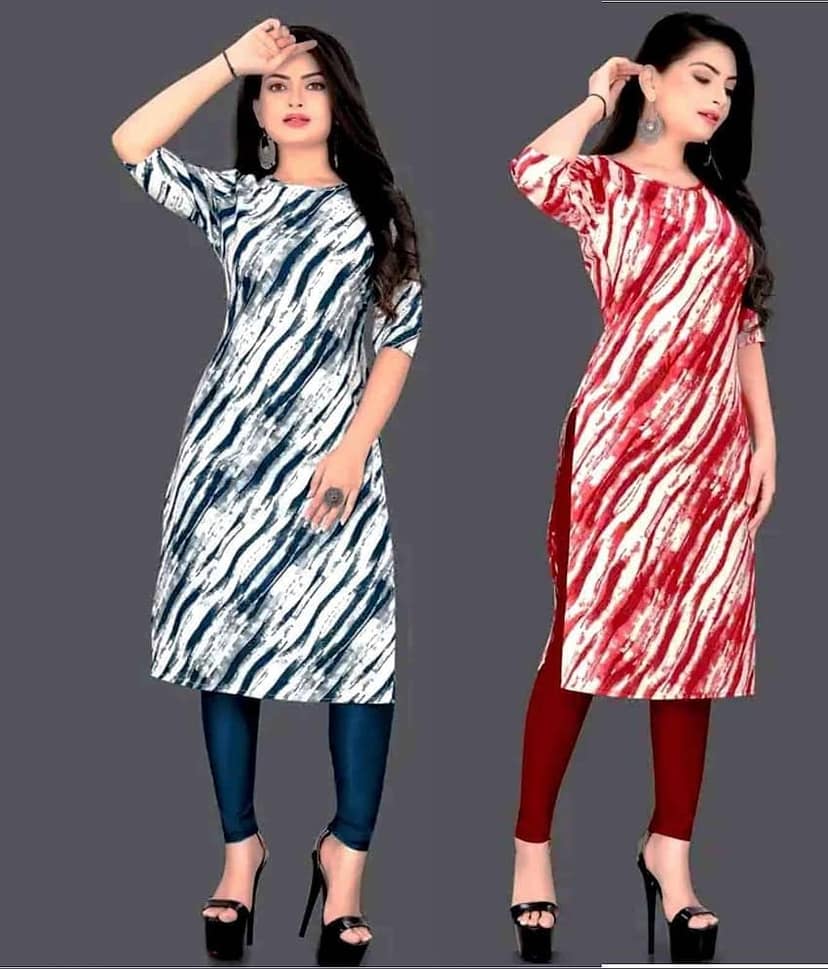 VACHHARAJ GROUP Crepe Printed A-line Women's Kurti - Blue,Red ( Pack of 2 )