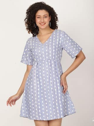 Blue Printed Fit and Flare Dress
