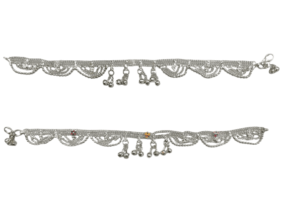 Silver Anklets with Dangling Charms