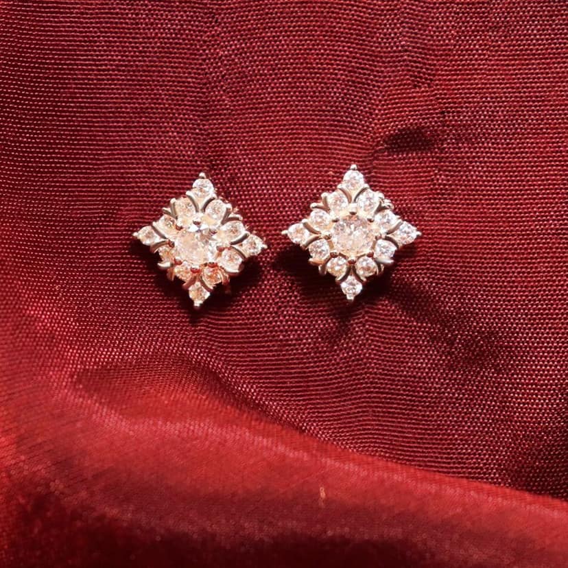 Zarkan Floral Square Silver Studs