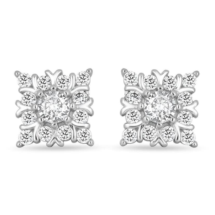 Zarkan Floral Square Silver Studs view 2