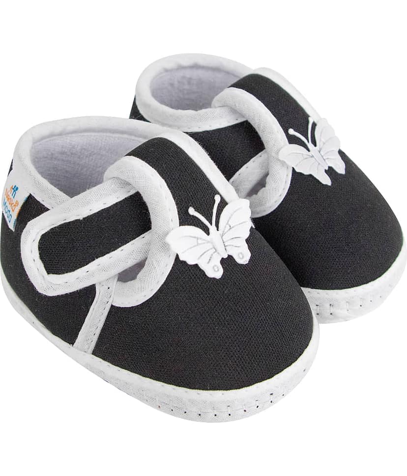 Neska Moda Baby Boys & Baby Girls Butterfly Velcro Cotton Booties For 12 to 24 Months (Black)