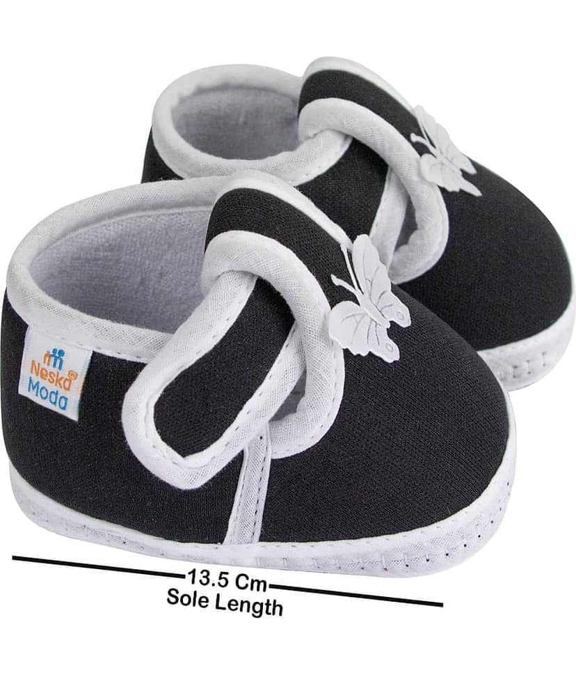 Neska Moda Baby Boys & Baby Girls Butterfly Velcro Cotton Booties For 12 to 24 Months (Black) view 2