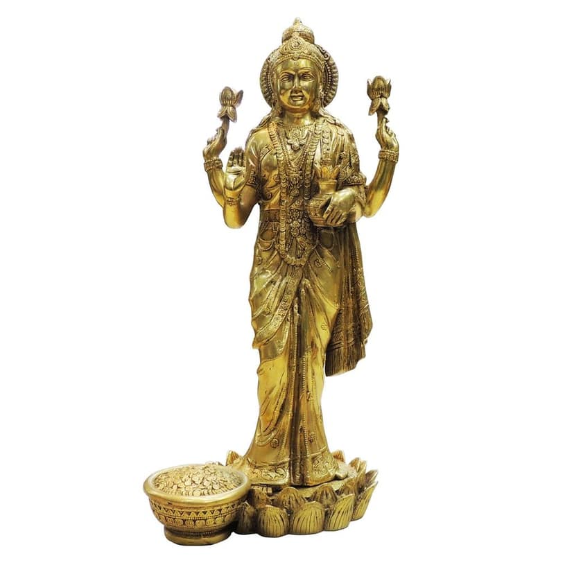 Brass Laxmi Ji Idol Statue | Goddess Lakshmi Puja Murti, Height : 24.5 Inch (BSMAS1873 L) view 2