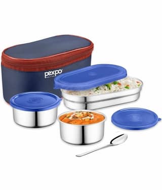 Pexpo - DELIGHT STEEL Stainless Steel Lunch Box 3 Container ( Pack of 1 )