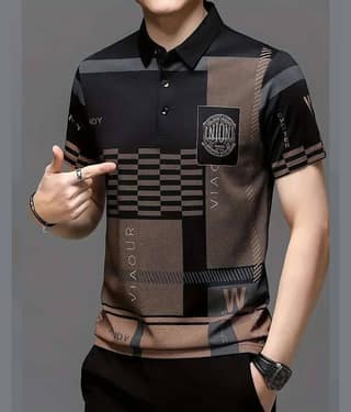 AUSK Men Cotton Blend Regular Fit Printed Polo T Shirt ( Black )