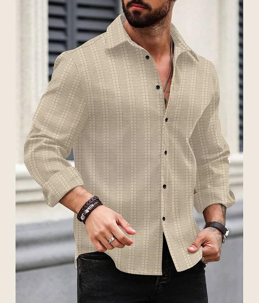 Nofilter Poly Cotton Regular Fit Self Design Full Sleeves Men's Casual Shirt - Grey ( Pack of 1 )