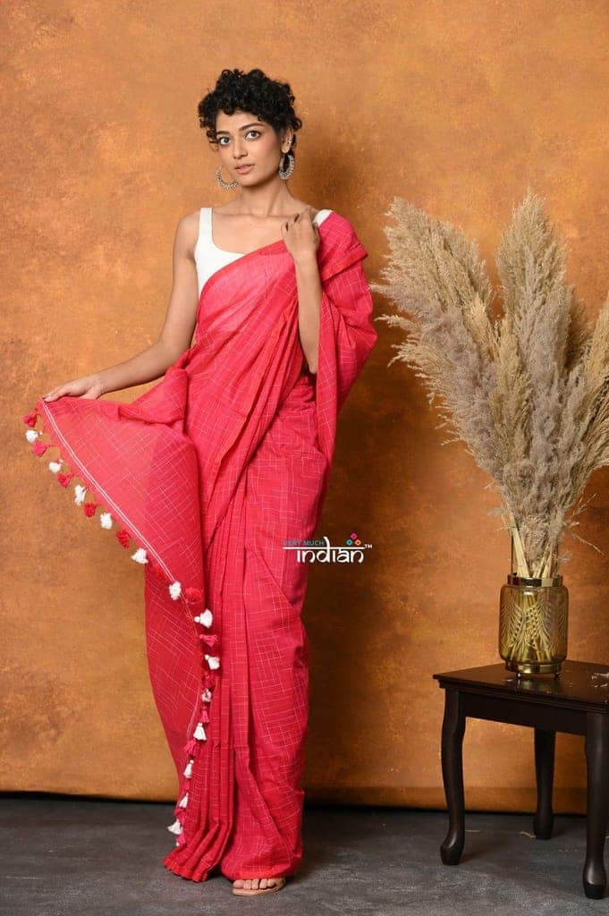 Mastaani ~ Mul Cotton Khadi Design Handloom Woven Saree - Pink view 3
