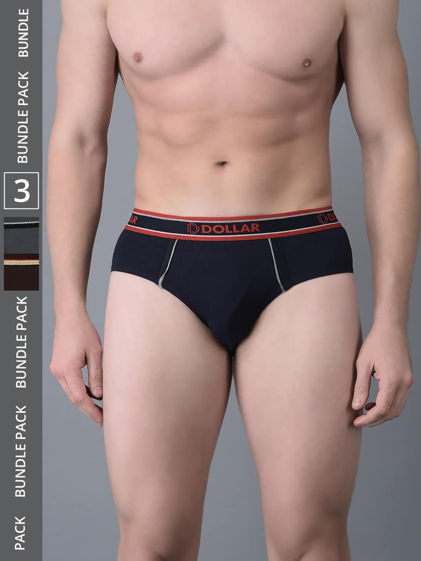 Men's Assorted Pack of 3 Combed Cotton Solid Brief With Anti-Microbial Odour Control