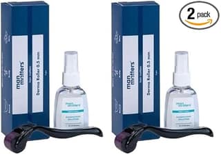 Man Matters Derma Roller With Disinfectant | 540 Micro 0.5mm Titanium Alloy Needles | Reduces Hair Fall & Stimulates Hair Follicles | Easy to use | Safe and Effective (Pack of 2) Man Matters Derma Roller With Disinfectant | 540 Micro 0.5mm Titanium Alloy