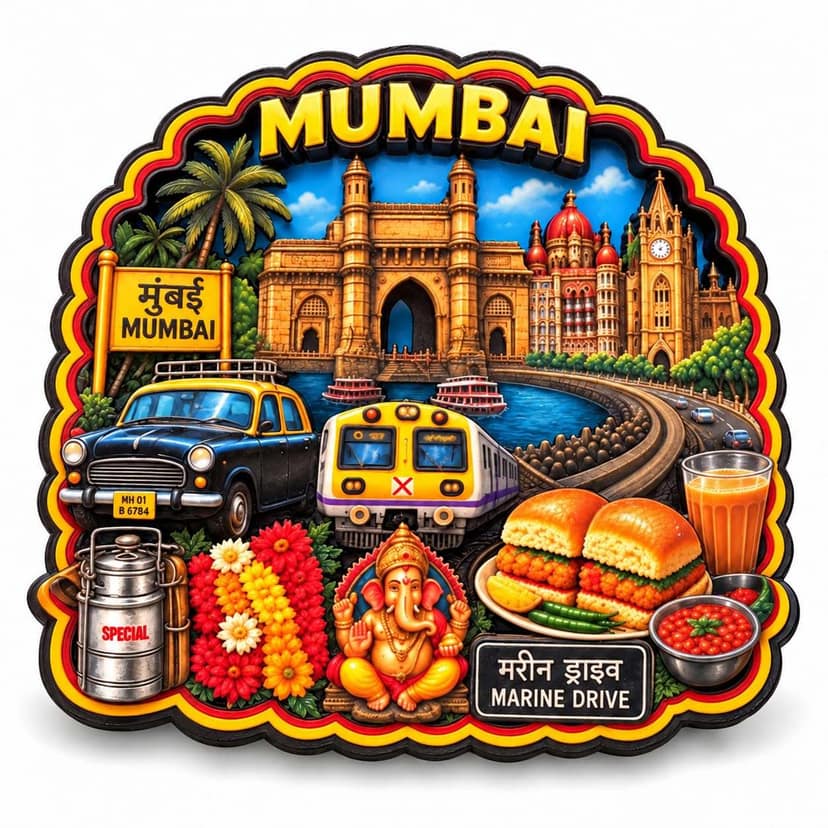 MustHome Mumbai Fridge Magnet with Glossy Print and 8 mm Thickness, City-Themed Souvenir