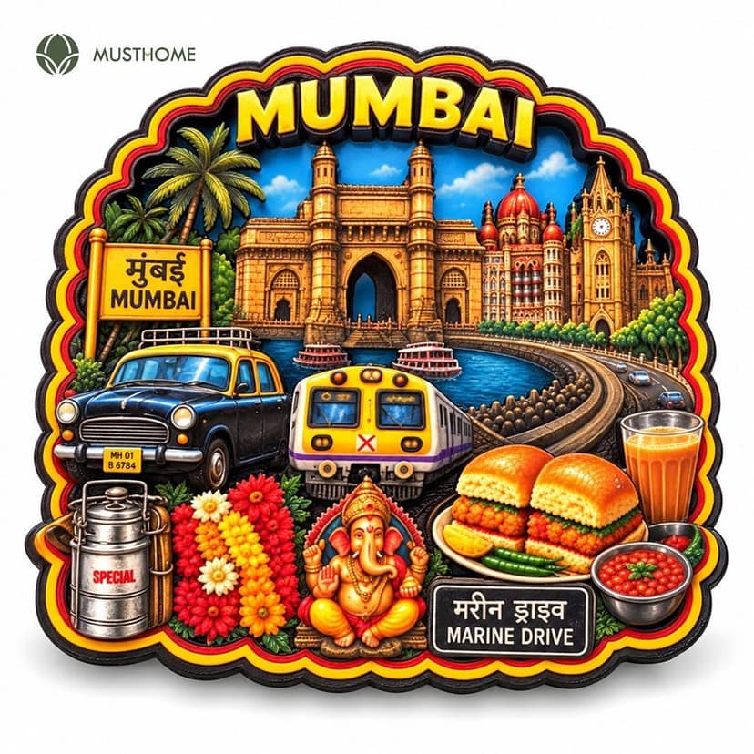 MustHome Mumbai Fridge Magnet with Glossy Print and 8 mm Thickness, City-Themed Souvenir view 2
