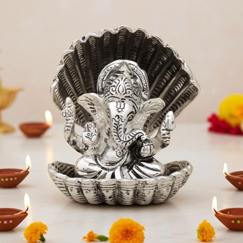 Aluminium Showpiece Ganeshji in Seep (ASMAS190 S) view 2