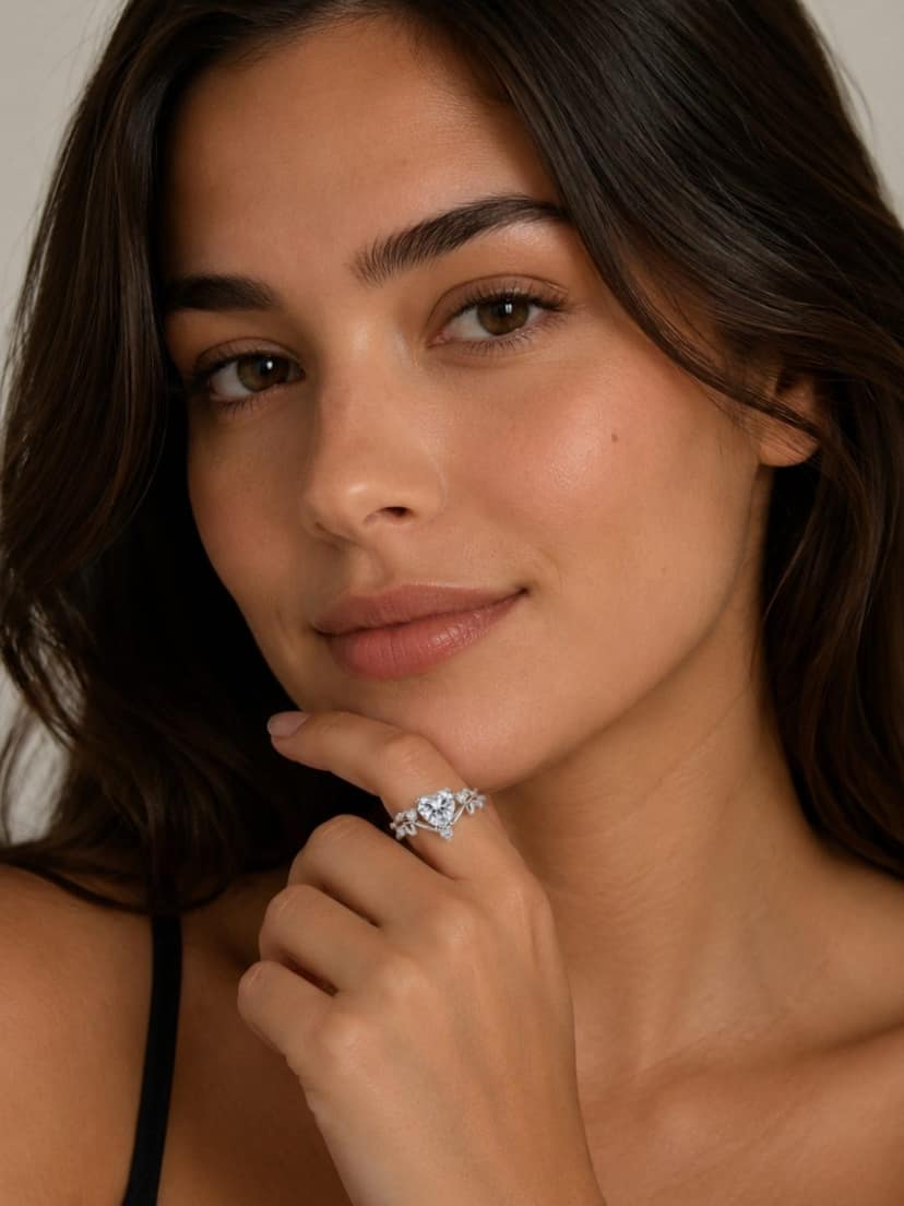 AXORA LIFE 925 Sterling Silver Adjustable Pear CZ Floral Leaf Ring view 2