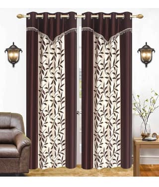 Stella Creations Set of 2 Long Door Eyelet Curtains Printed Brown