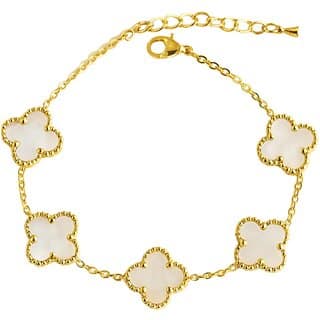 KIMTI 18k Gold Plated Clover Bracelet (White)