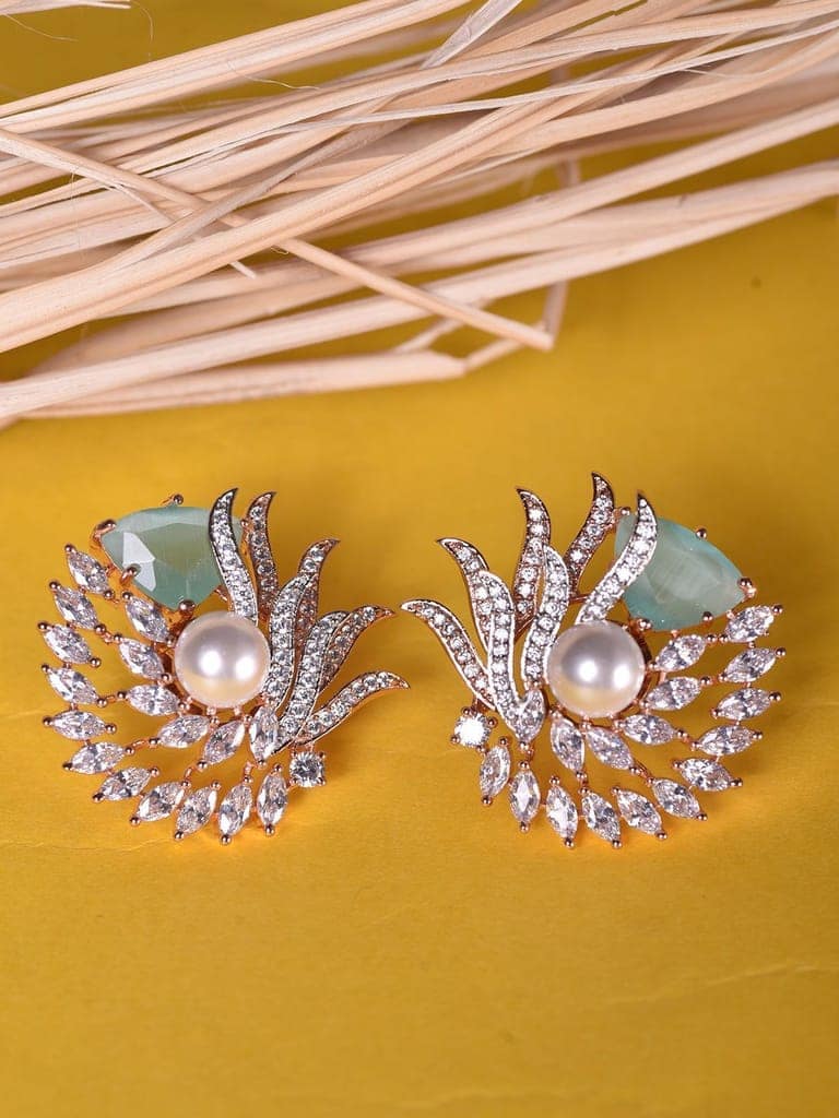 Sea Green Floral Rose GoldPlated Studs Earrings view 2