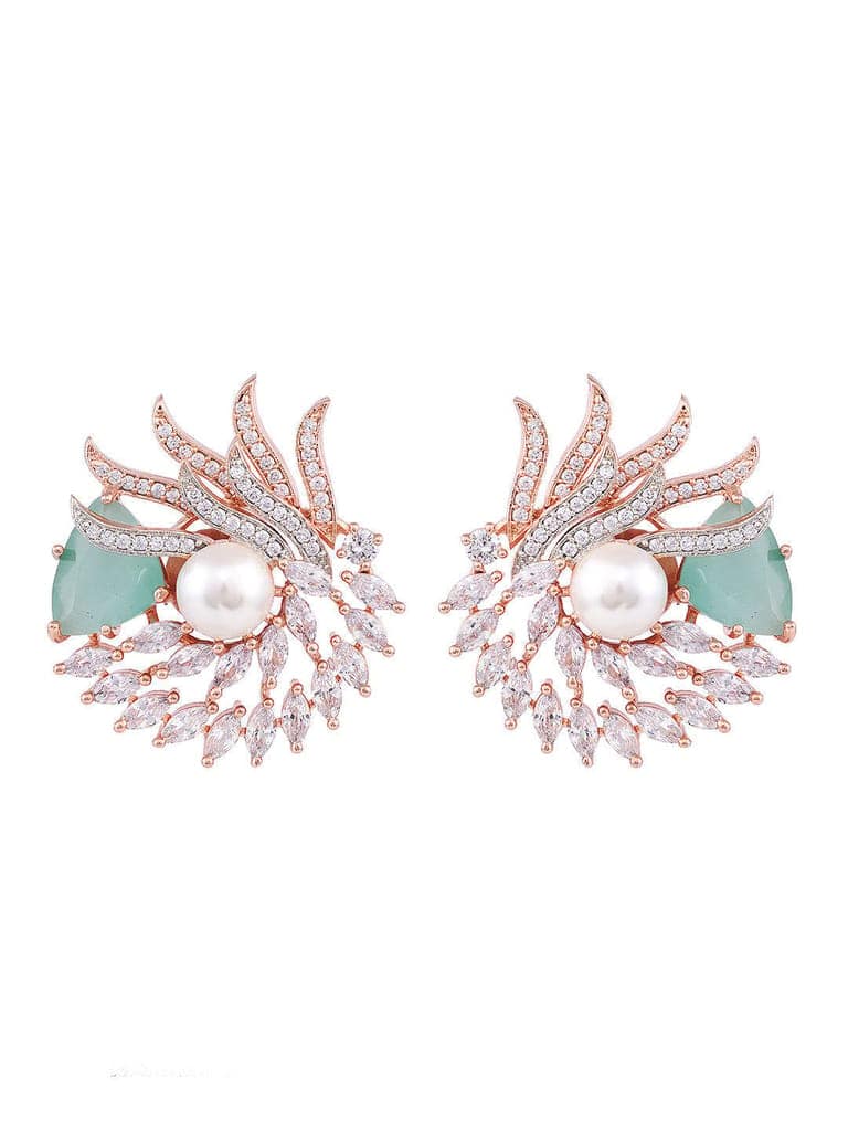 Sea Green Floral Rose GoldPlated Studs Earrings view 3