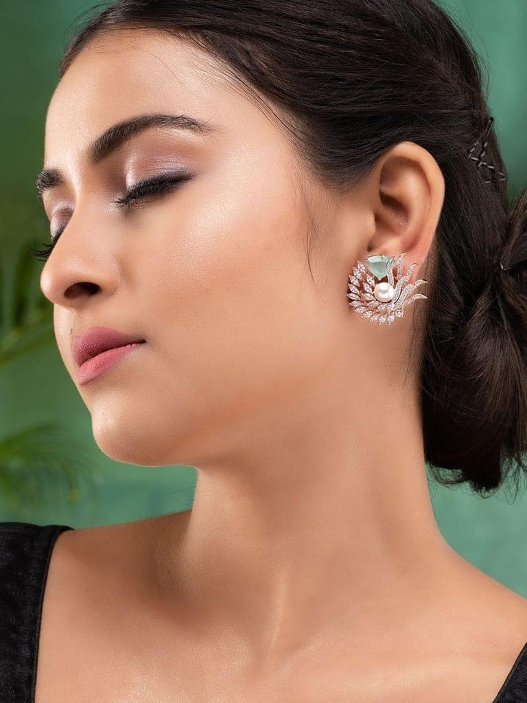 Sea Green Floral Rose GoldPlated Studs Earrings view 5