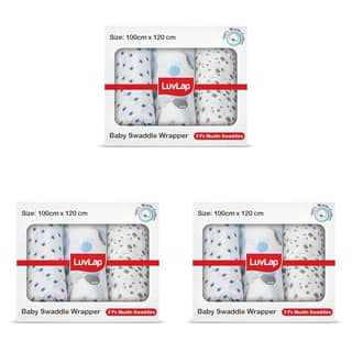 LuvLap 100% Cotton Muslin Baby Swaddle Set, Baby Towel, Size-120cm x 100cm (47"x39"), Stars Printed on White, 0-18 Month+, Printed Mulmal Muslin Swaddle Wrap for New Born, Pack of 9 LuvLap 100% Cotton Muslin Baby Swaddle Set, Baby Towel, Size-120cm x 100