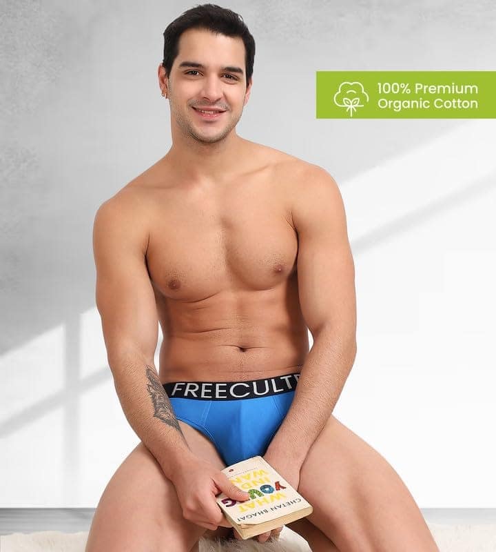 FREECULTR Men's Underwear Organic Cotton (Ultrasoft Waistband) Premium Snug-Fit Brief Pack of 1-Brilliant Blue view 3