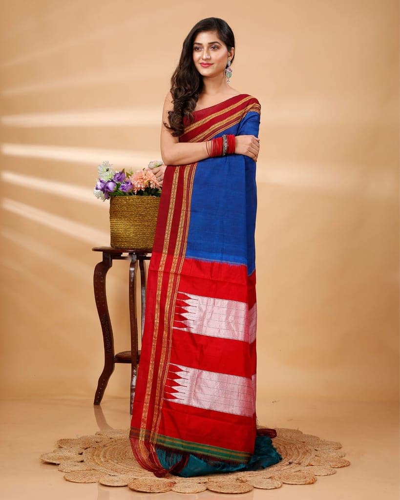 ILKAL Handloom Cotton Silk Saree Navy Blue Color with running blouse-1392 view 3