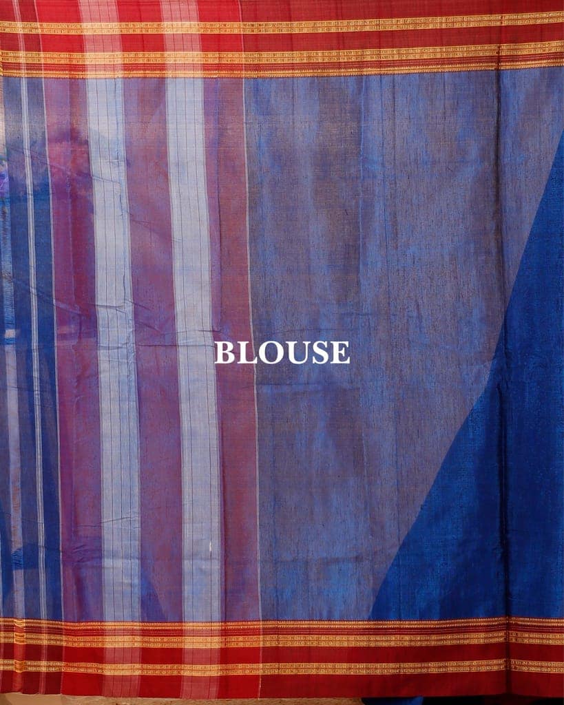 ILKAL Handloom Cotton Silk Saree Navy Blue Color with running blouse-1392 view 5