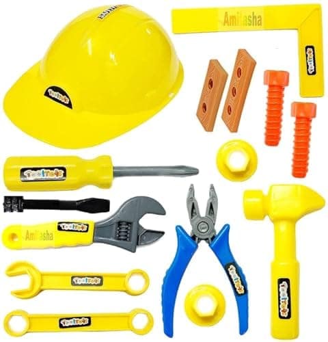 Amitasha Mechanics Helmet Tools Kit Toys for Kids Pretend Play Construction Toy for Boys Girls 3 4 5 6 Years Old Automobile Toolkit for Kids - (Pack of 12 Tools) view 2