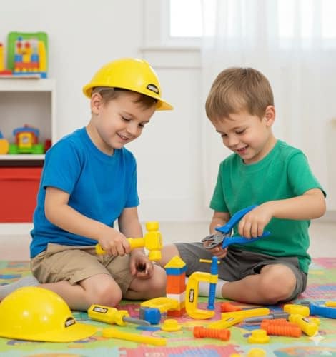 Amitasha Mechanics Helmet Tools Kit Toys for Kids Pretend Play Construction Toy for Boys Girls 3 4 5 6 Years Old Automobile Toolkit for Kids - (Pack of 12 Tools) view 3