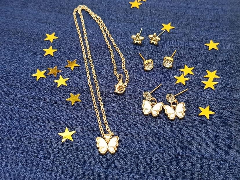 Jewelryklub Gold Plated Jewelry Set Combo Of 1 Pendant Chain Necklace + 3 Pairs Stud Earrings For Women and Girls (Design E) view 4