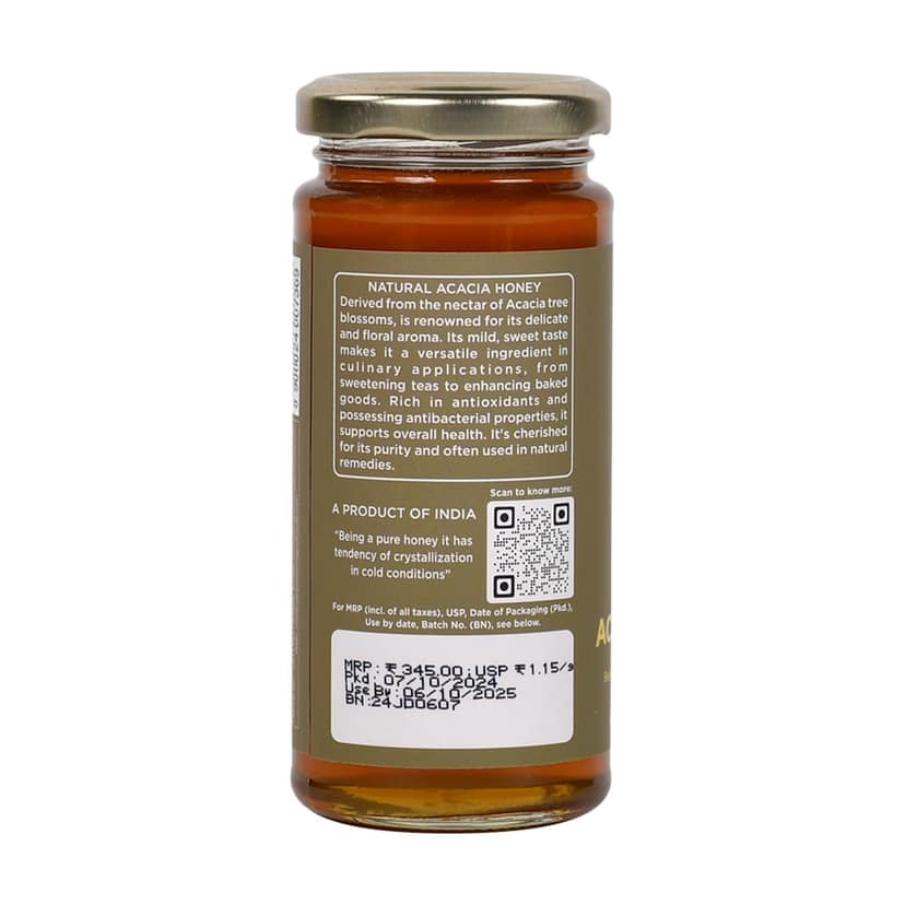 Sanjeevani Organics 100% Natural Acacia Honey 300g | Unpasteurized, Rich Flavor Multi-Floral Honey | No Preservatives, Glass Bottle view 3