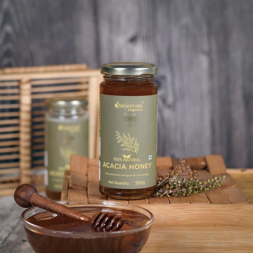 Sanjeevani Organics 100% Natural Acacia Honey 300g | Unpasteurized, Rich Flavor Multi-Floral Honey | No Preservatives, Glass Bottle view 5