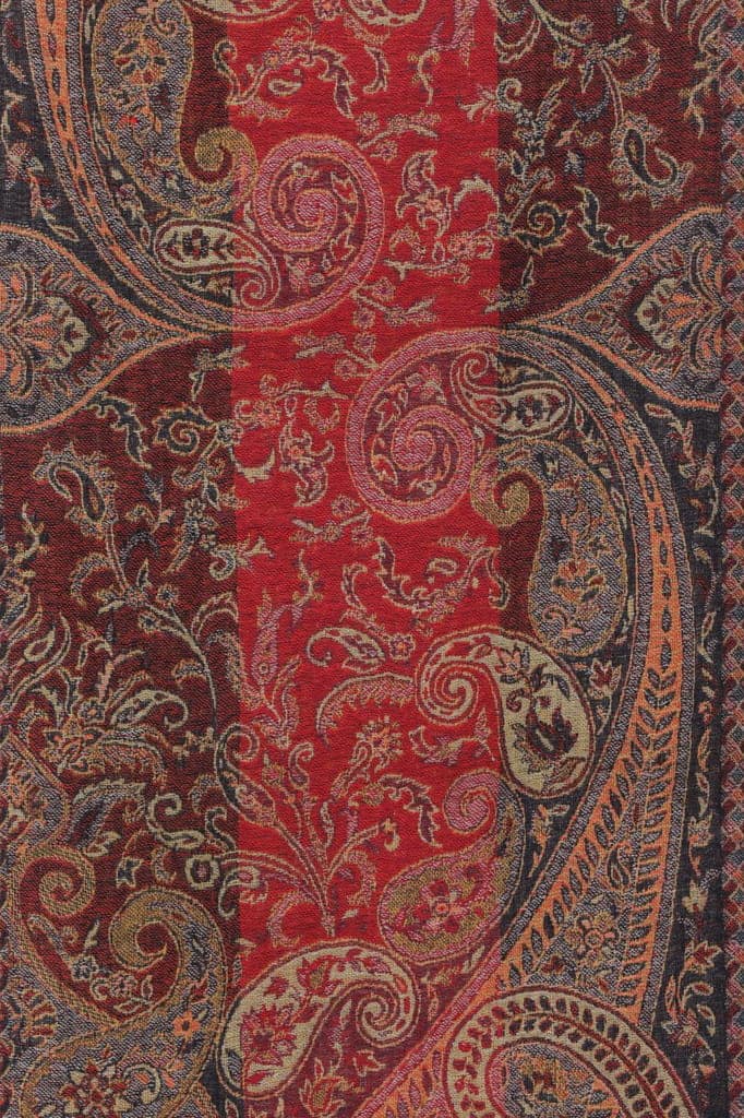 Scarlet-Back Reversible Jamawar Scarf from Amritsar with Woven Paisleys view 5