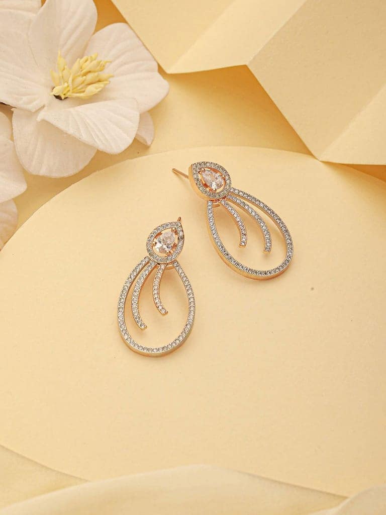 Rose Gold Plated AD Studded Pear Shaped Drop Earrings view 2
