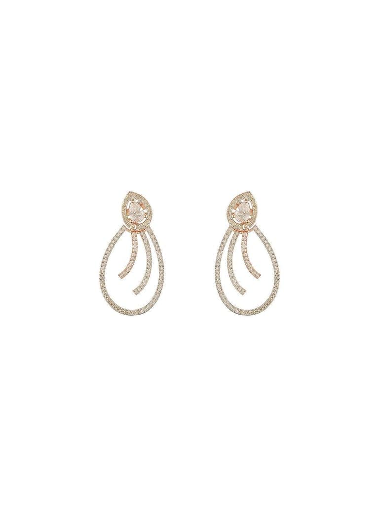 Rose Gold Plated AD Studded Pear Shaped Drop Earrings view 5
