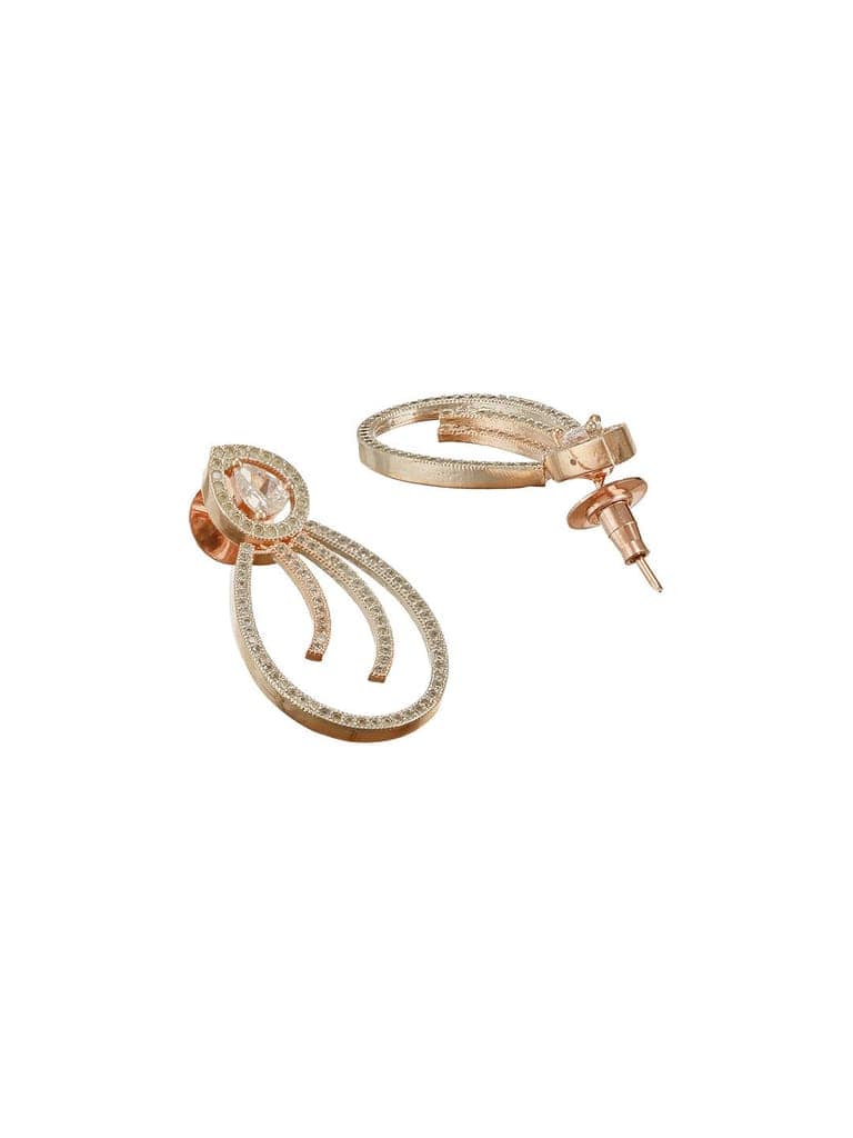 Rose Gold Plated AD Studded Pear Shaped Drop Earrings view 6