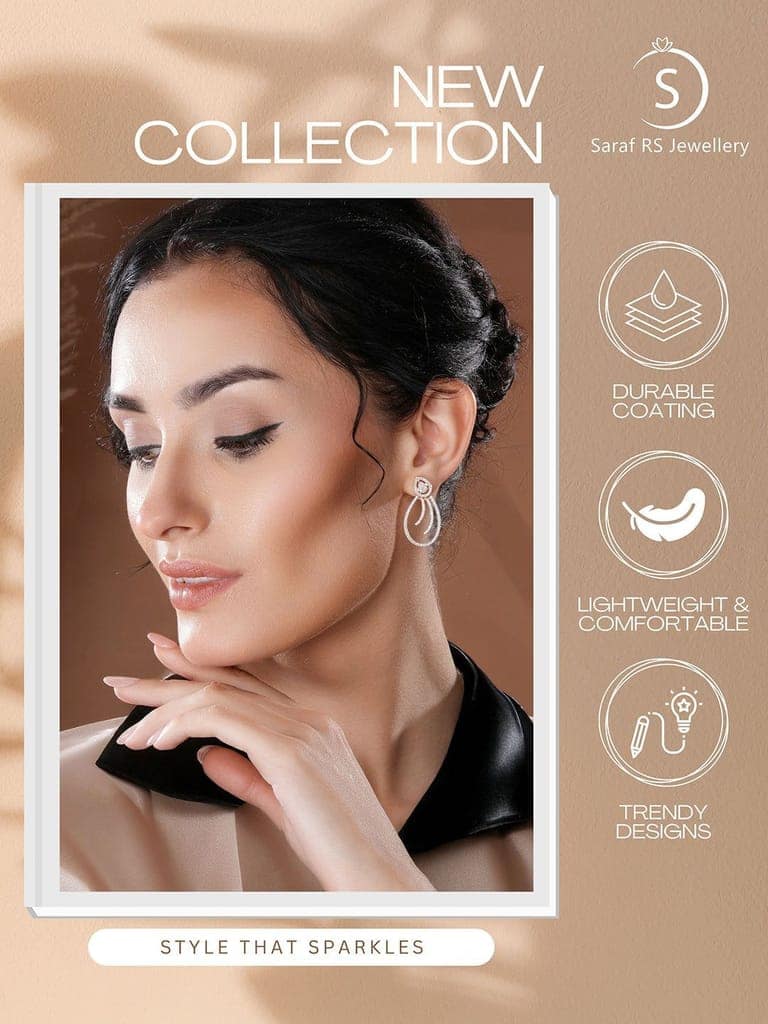 Rose Gold Plated AD Studded Pear Shaped Drop Earrings view 7