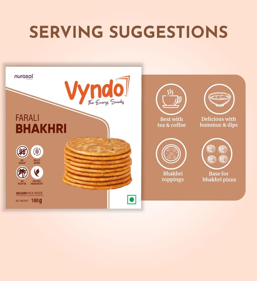 Vyndo Farali Bhakhri (180 gm) | Millet Snacks | Healthy Snacks | Gluten free | No wheat | Fasting Snack view 3