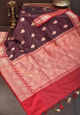 Maroon Banarasi Katan Silk Saree with Red Contrast Border |SILK MARK CERTIFIED