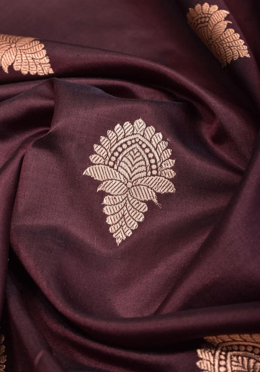 Maroon Banarasi Katan Silk Saree with Red Contrast Border |SILK MARK CERTIFIED view 4