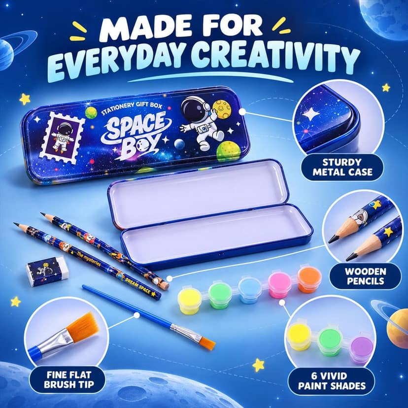 Kids Stationery Kit for School with Pencil Box, Paints and Colour Cards (1 Set) view 3