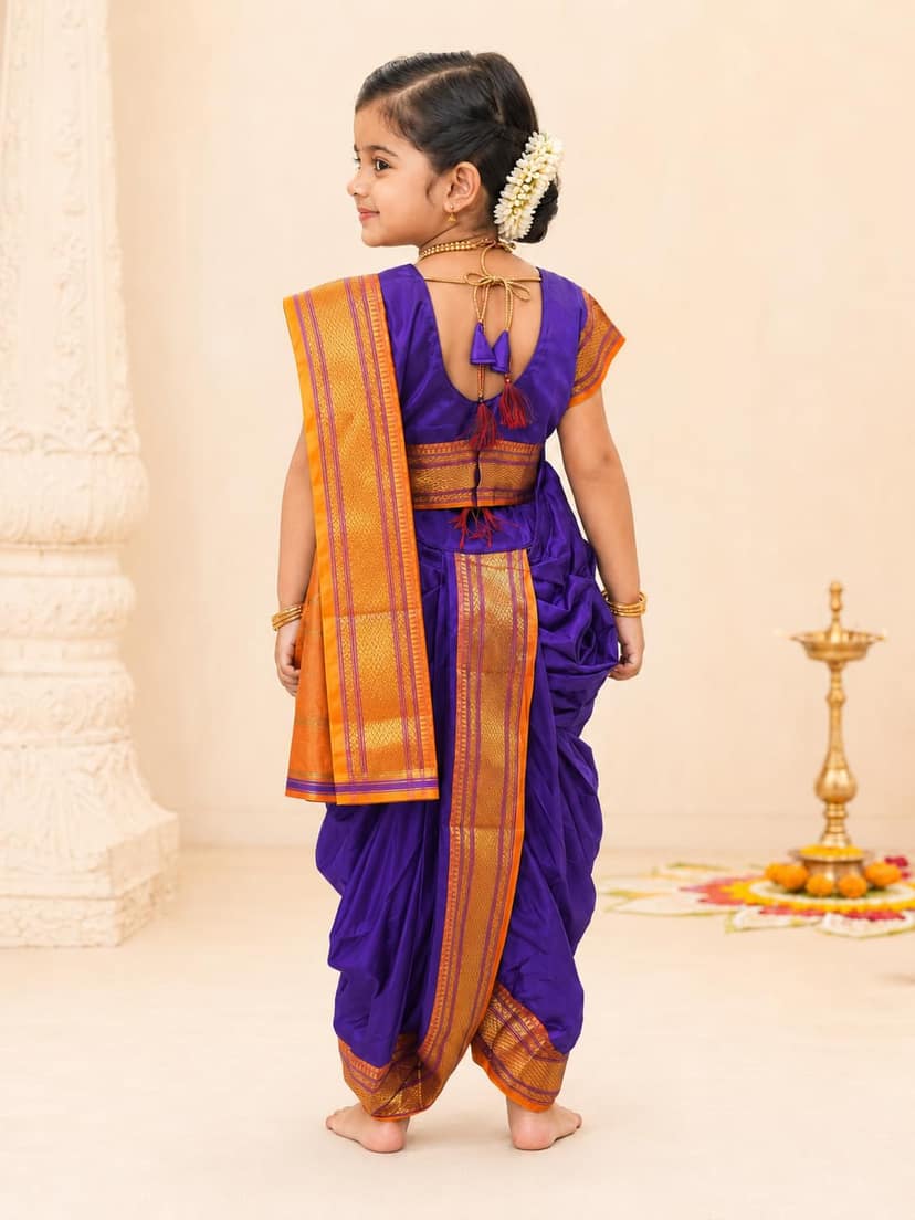 Ready-to-Wear Marathi Nauvari Saree for Girls | Traditional Festival Outfit view 2