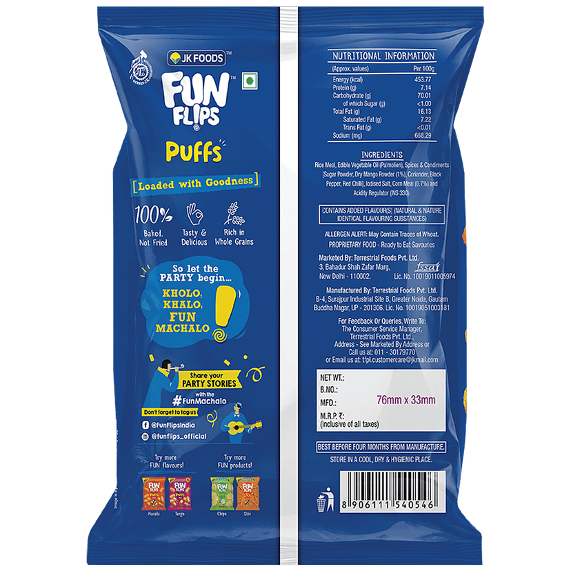 Fun Flips Puffs - Khatta Meetha, Baked & Crunchy, Healthy Snacks, 75 G view 2