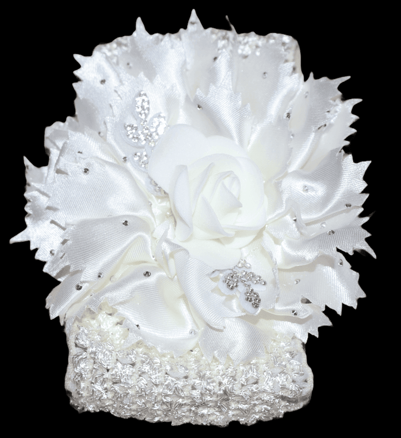 White Floral Baby Headband with Rhinestones view 2
