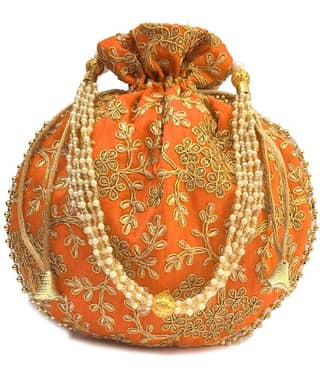 Bulbul Orange Silk Potli