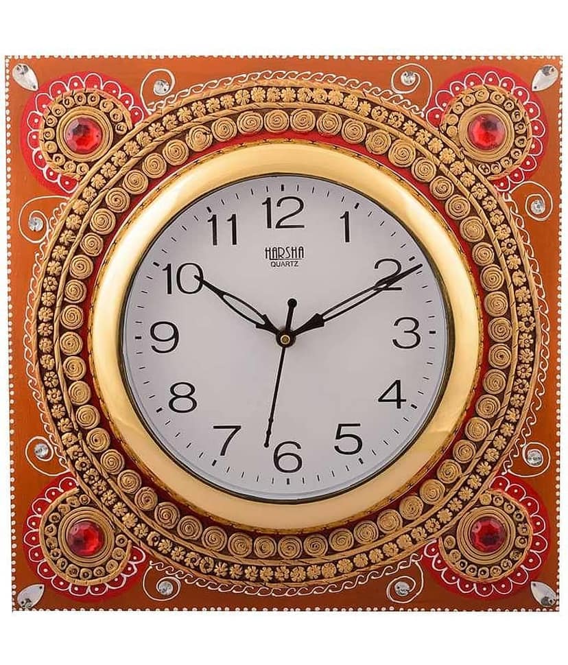 Ecraftindia Orange and Red Wooden Wall Clock